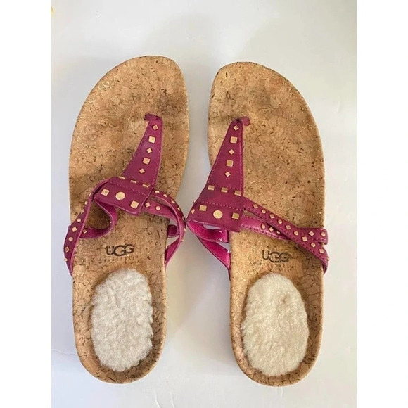 Pre-owned Women's Ugg Australia Sandals Casual Cork T-Strap Purple US 9 Sandals - Picture 1 of 8